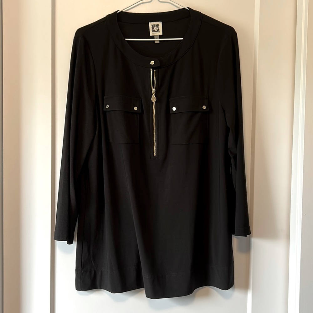 Anne Klein Stretchy Blouse with Gold Details
